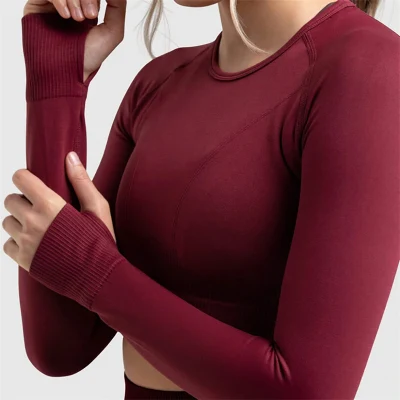 New Women′ S Long Sleeve Round Neck Sports T-Shirt Running Fitness Top Slim Fit Breathable Yoga Long Sleeve