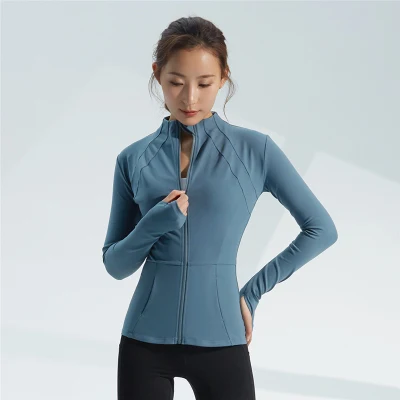 Spring New Yoga Clothes Women′ S Jacket Stand-up Collar Zipper Sports Slimming Quick-Drying Slim Fit Fitness Clothes Long Sleeves