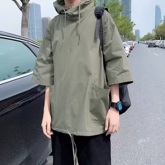 Men Half Zipper Jacket Black Running Jackets Polyester Windbreaker Hooded Jacket